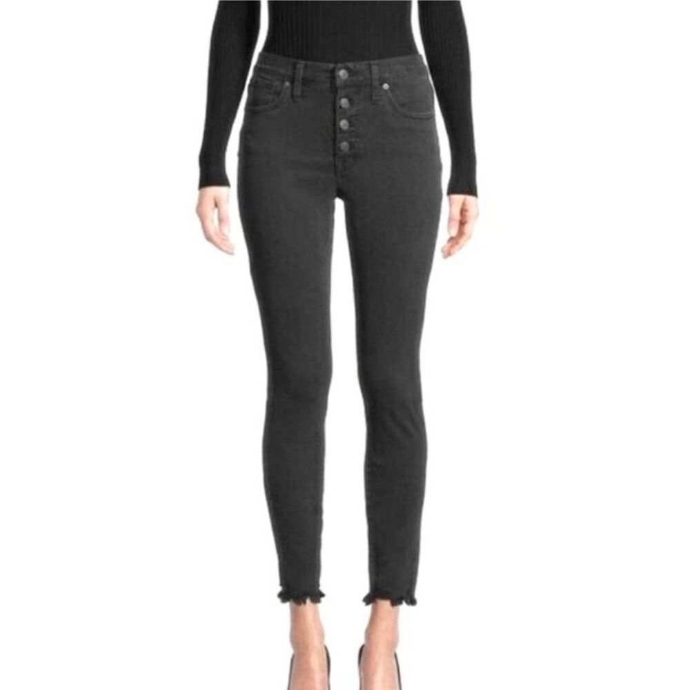 Madewell 10" High-rise Button Fly Washed Black Raw Hem Denim Jeans Size 31